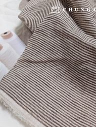 Linen Fabric Pure Linen Washing 40 count Wide Width Stripe Fabric Brown Oatmeal Stripe