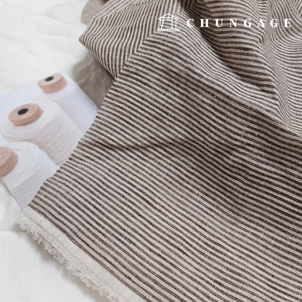 Linen Fabric Pure Linen Washing 40 count Wide Width Stripe Fabric Brown Oatmeal Stripe