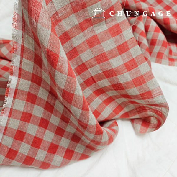 Linen Fabric Lithuanian Pure Linen 40 count Wide Width Red Oatmeal High-density Check