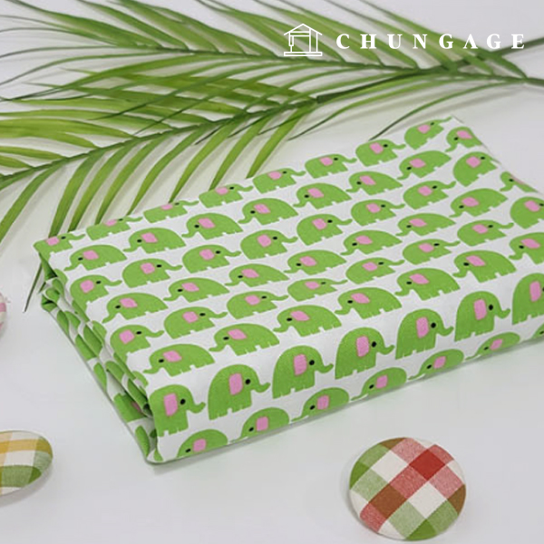 Cotton Oxford Fabric Animal Pattern Fabric Baby Elephant Green