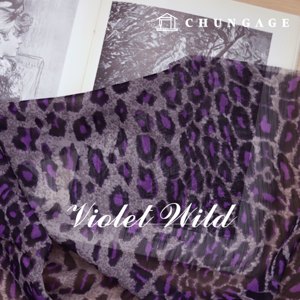 Poly fabric Violet Wild Wide Width Leopard Chiffon Fabric