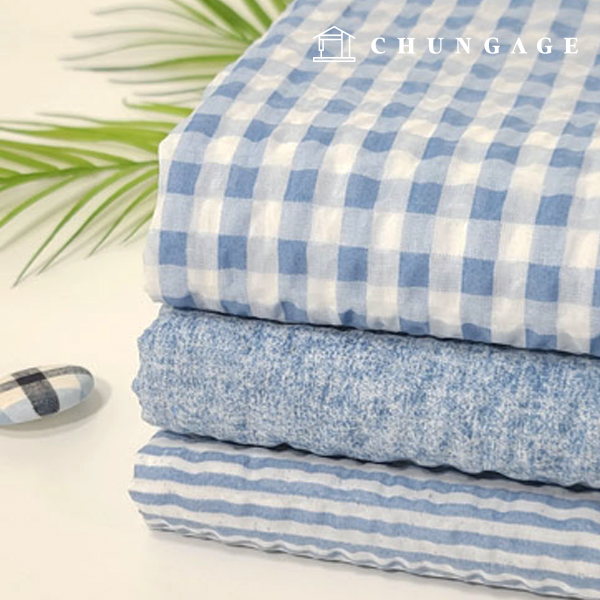 Jijimiwondan Ripple Seersucker Summer Fabric Wide Width Ocean Breeze Blue 3 types