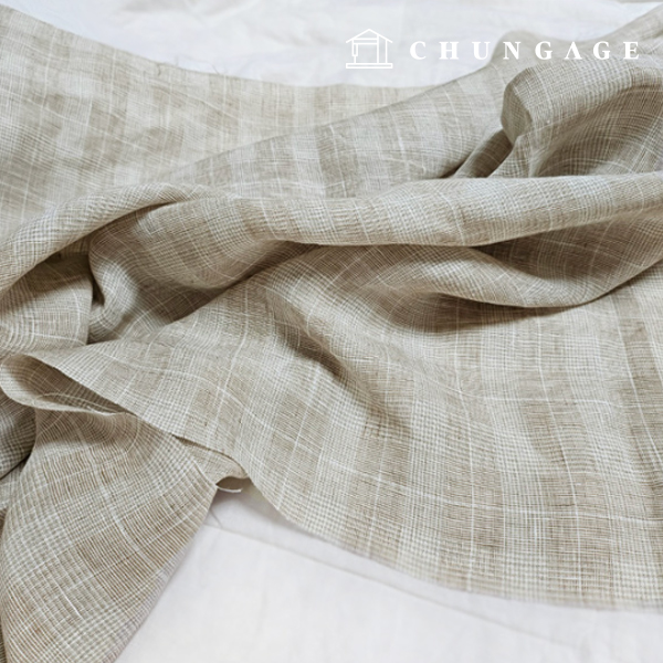 Linen Fabric Pure Linen Washing 40 count Wide Width Check Fabric Oatmeal Beige Check