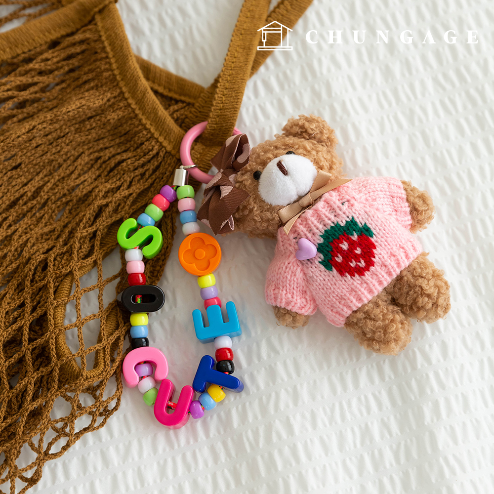 Keyring So Cute Beads Keyholder Keyring Bowknot Bear Doll Strawberry Doll Keyring Berry Teddy
