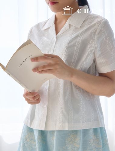 Cotton Embroidered Flower Stripe Fabric Byzantine