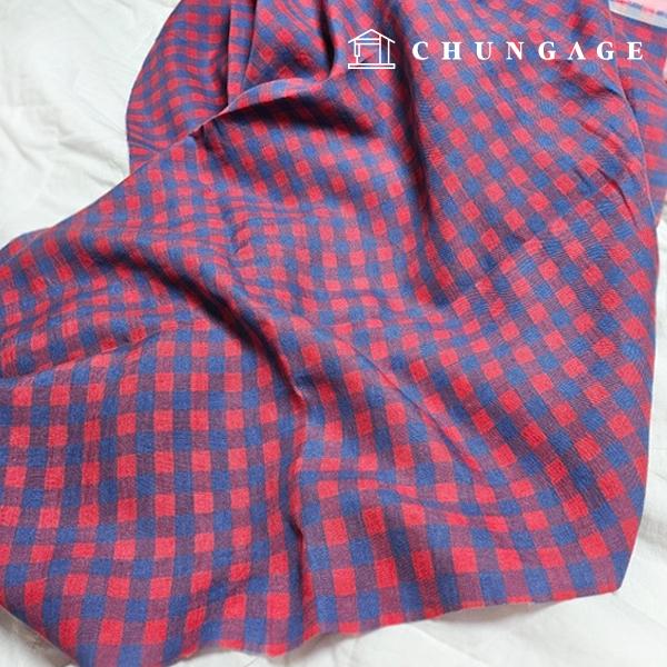 Linen Fabric Pure Linen Washing 40 count Wide Width Check Fabric Red Blue Square Check