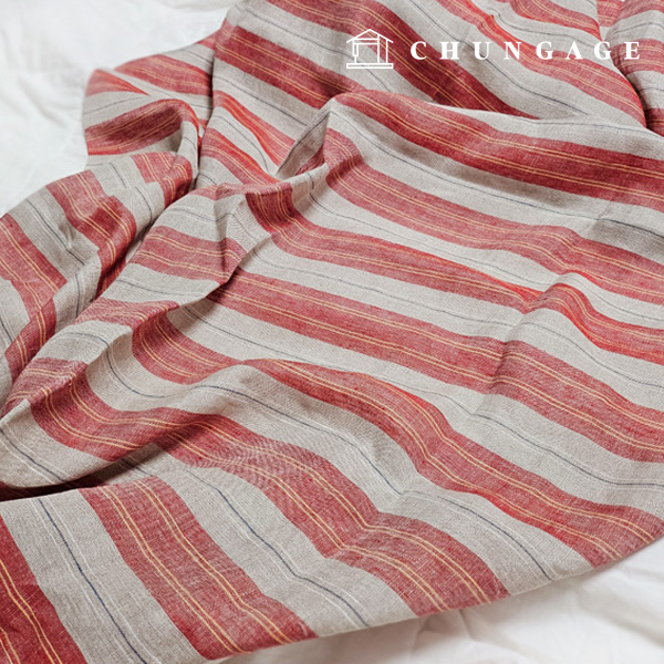 Linen Fabric Pure Linen Washing 40 count Wide Width Stripe Fabric Red 4cm Stripe