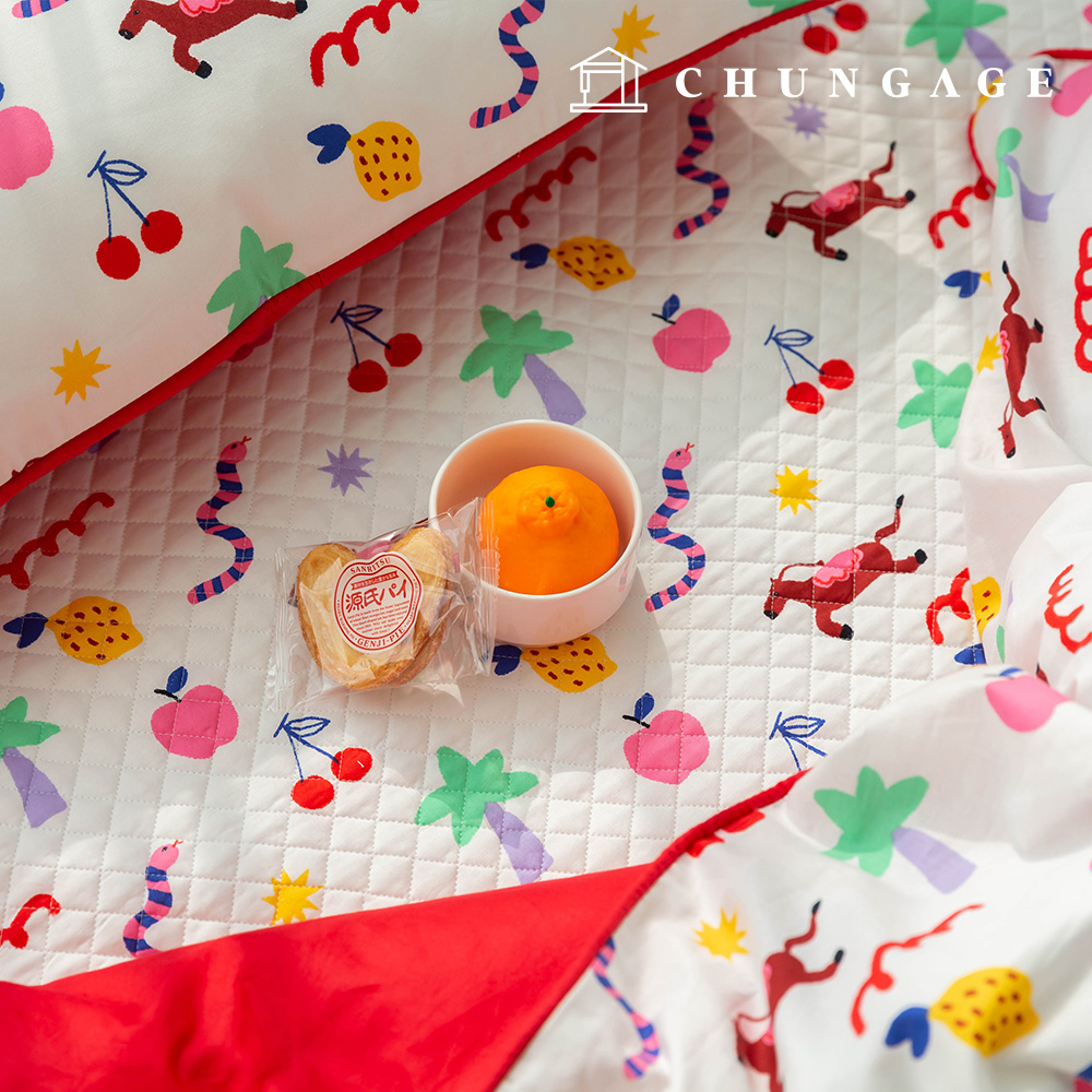 Quilted Fabric cotton Fruit Animal Fabric 20 count wiggle wiggle