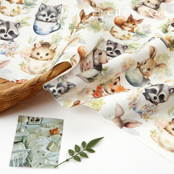 Eco-friendly antibacterial and anti-inflammatory fabric E-DTP cotton 20 count teacup animal