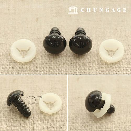 Doll Eye 14mm 2Piece Screw Type Doll Decorative Button Eye Black 60576