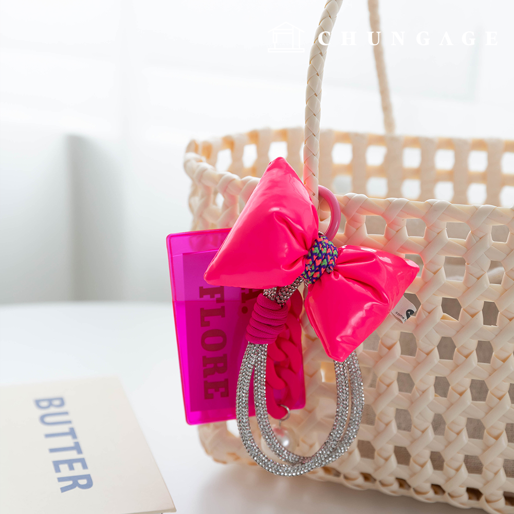 Keyring knot cubic String key holder key ring chain Pink bowknot pearl card holder photo card key ring butterfly bowknot