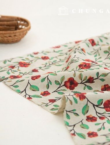 Linen Fabric Washed Linen Fabric Vintage Floral Cotton Flower Wide Width Camellia