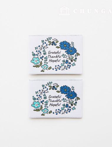 Cotton Label Double-Sided Woven Label Blue Garden 2 Pack