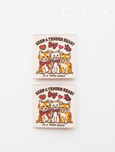 Cotton Label Double-Sided Woven Label Cat Brothers 2 Pack