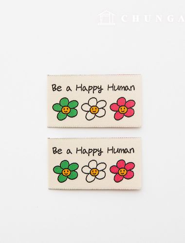 Cotton Label Double-Sided Woven Label Tri-Color Daisy 2 Pack