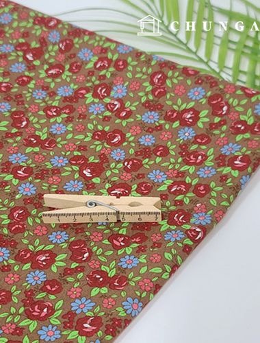 Cotton Oxford Fabric Flower Pattern Fabric Etoile Brown
