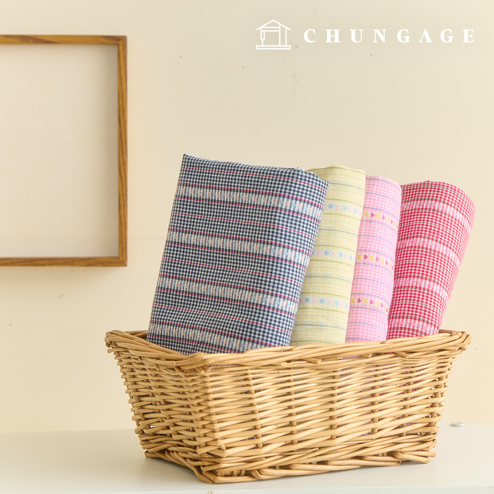 Gauze Fabric Check Stripe Wide Width Fabric Woven Heart 4 Types