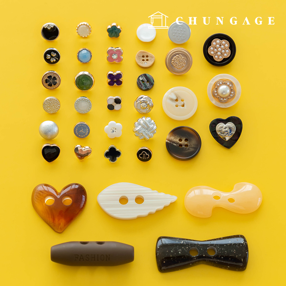 simple key point plastic wood metal Gold Flower clothes making button collection