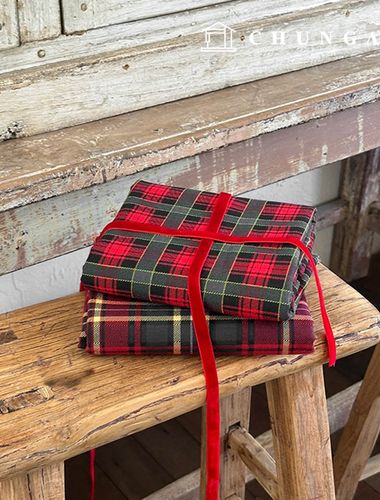 Check Fabric Christmas cotton Oxford fabric Winter Vintage Check Fabric Winter Cherry Green Red