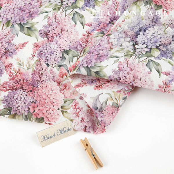 Linen fabric cotton linen 11 count eco-friendly E-DTP cotton wide width watercolor hydrangea