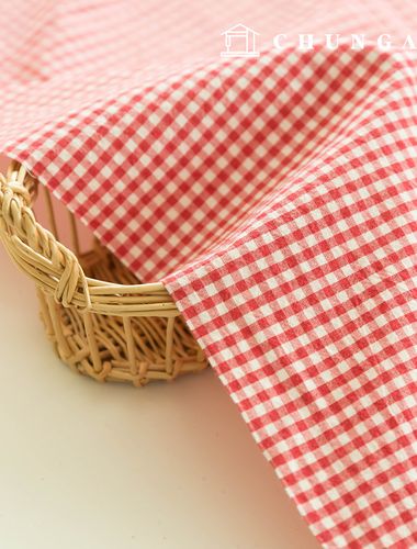 Fabric package Check 4mm scrap fabric cotton Washing Plain piece cloth Melan 3 types 017 Red