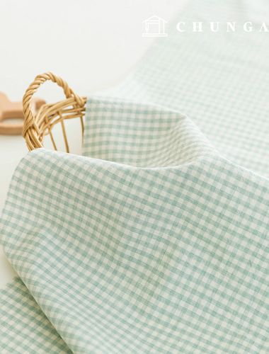 Fabric package Check 4mm scrap fabric cotton Washing Plain piece cloth Melan 3 types 020 Mint
