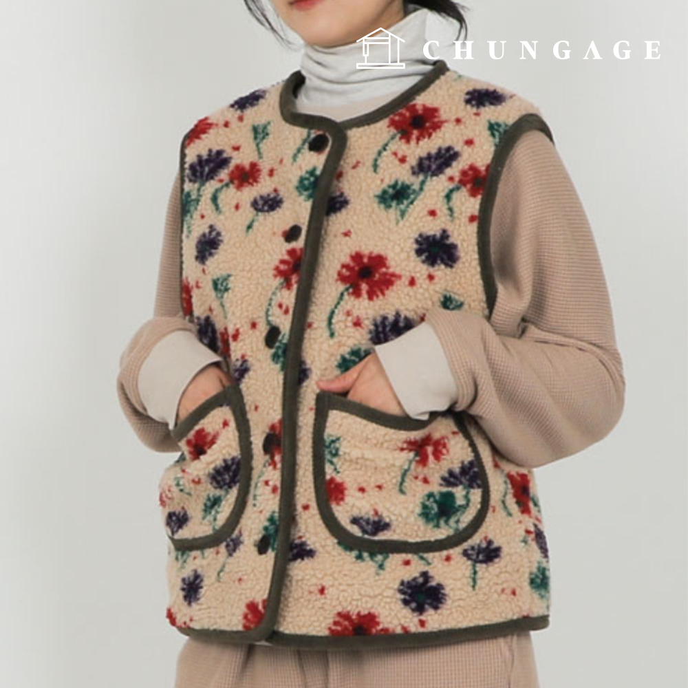Patterns Women's Double-Sided Corduroy Swirly Fluffy Fleece Vest P1860