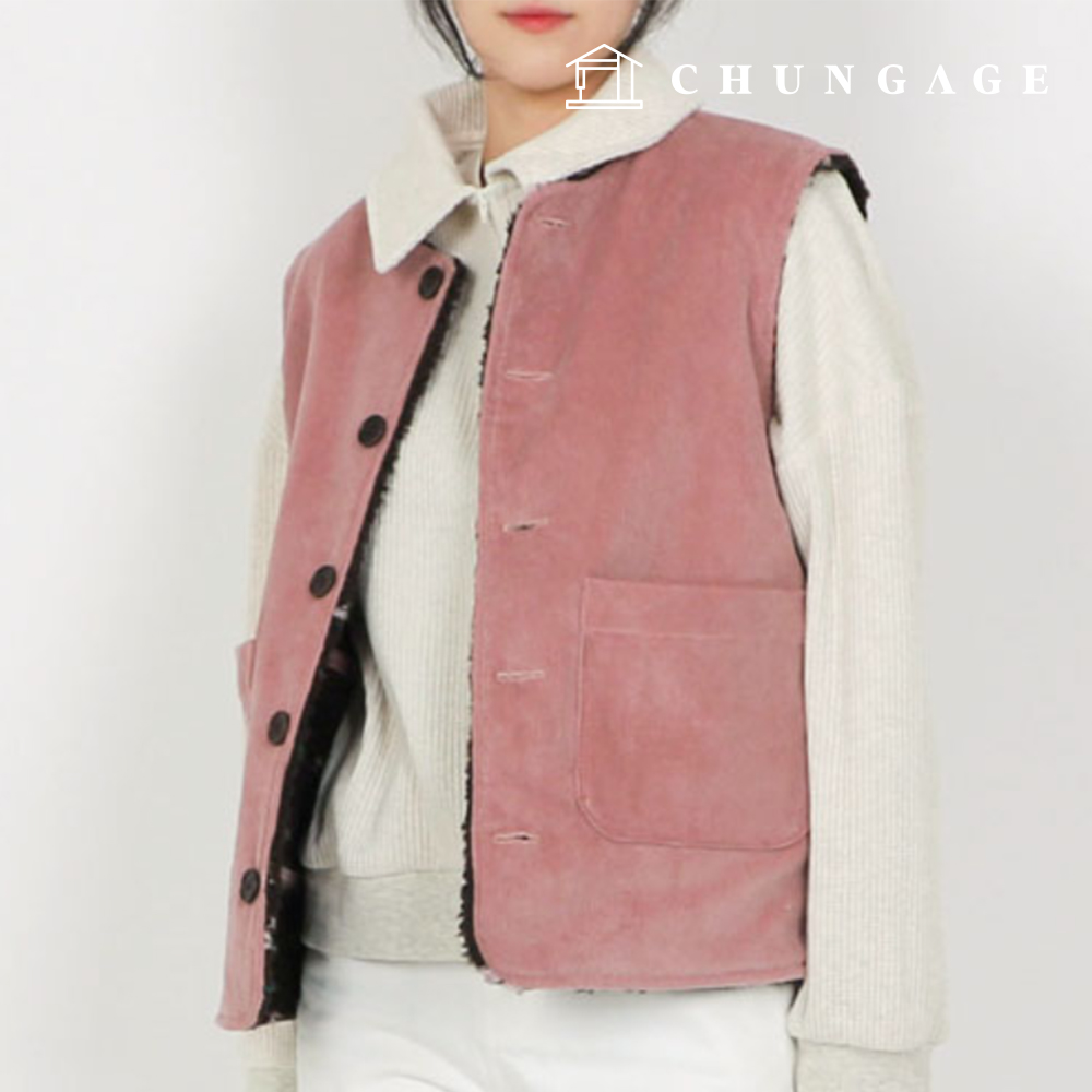 Patterns Women's Double-Sided Corduroy Swirly Fluffy Fleece Vest P1861