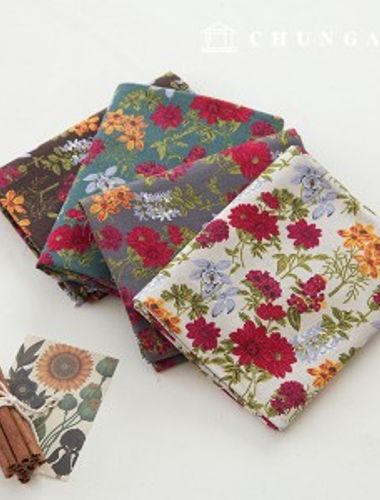Linen Fabric Cotton Linen Fabric Vintage Floral Pattern Flower Wide Width Fabric 11 count Printing Lapodil 4 types