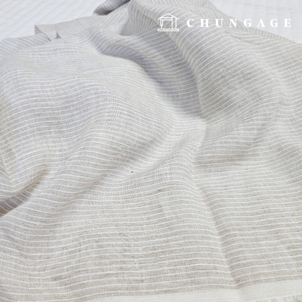 Linen Fabric Pure Linen Washing 40 count Wide Width Stripe Fabric Oatmeal Stripe 0.5cm