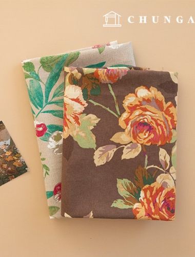 Linen Fabric Bio Washing Linen Fabric Floral Wide Width Big Flower 2 Types