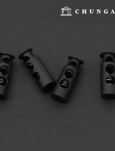 Clothing stopper, adjustable strap, one-piece stopper, Matt, modern cylinder, Black, 2-hole, medium