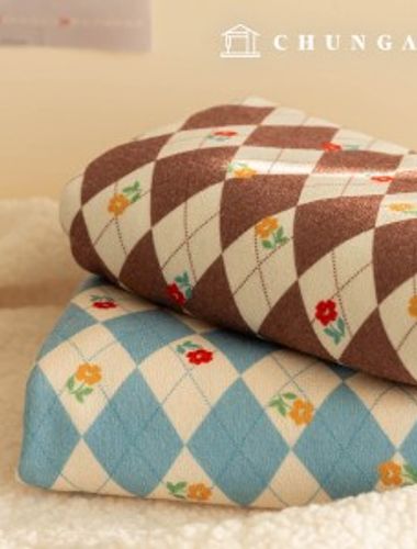 Brushed Fabric Span Argyle Check Knit Fabric 2 Types