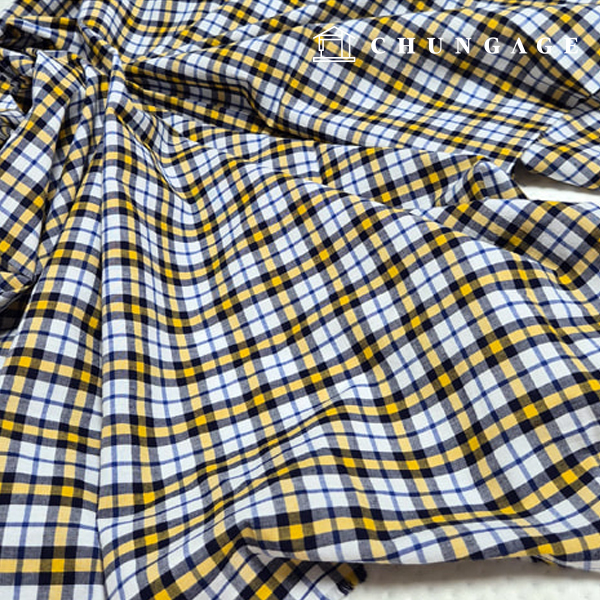 Cotton fabric 30 count yarn dyed Check Fabric Wide Width Yellow Navy Check 2cm