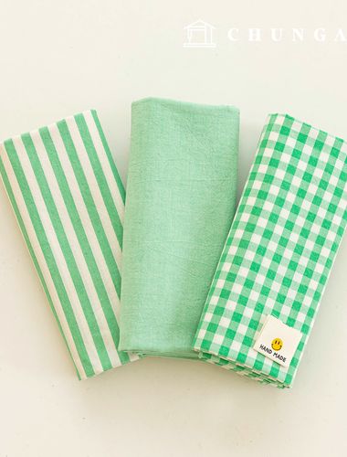 cotton fabric Melange yarn-dyed Washing Fabric Wide Width Vintage Check Stripe Plain 3 types Green Hanma