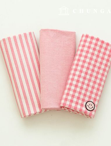 cotton fabric Melange yarn-dyed Washing Fabric Wide Width Vintage Check Stripe Plain 3 types of flower pink Hanma