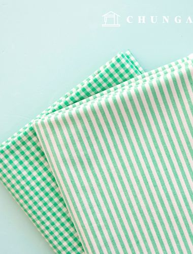 Check Fabric cotton Melange pre-dyed check fabric Stripe 4mm petit milk Green 1 yard