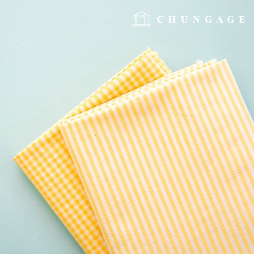 Check Fabric cotton Melange pre-dyed check fabric Stripe 4mm petit milk Yellow 1 yard