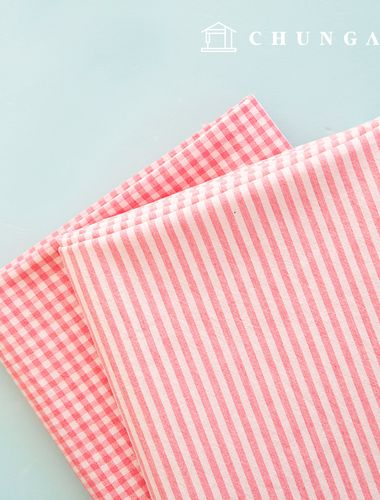 Check Fabric cotton Melange pre-dyed check fabric Stripe 4mm petite milk flower pink 1 yard