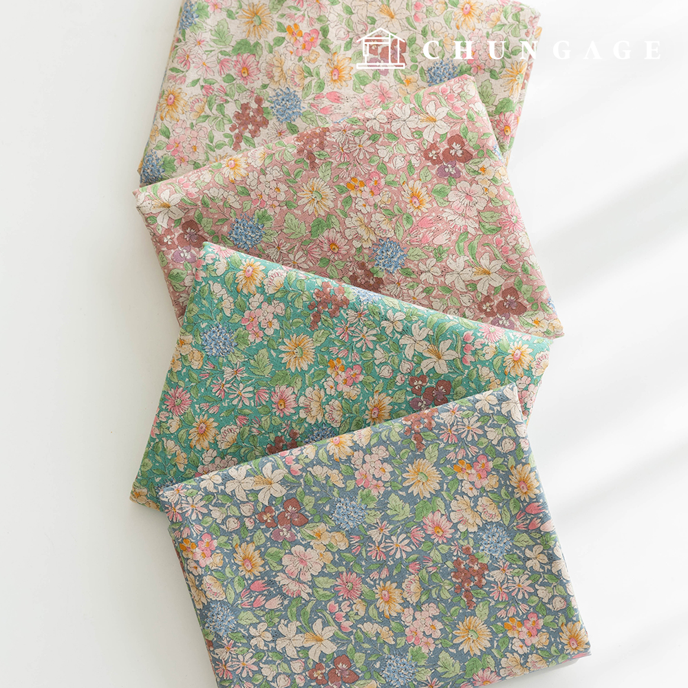 Linen fabric, cotton linen, vintage floral pattern, Flower Wide Width, 11 count fabric, Falling Slow, 4 types