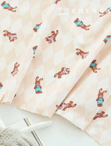 Cotton napping microfiber fleece fabric Winter Argyle check Fabric Argyle bunny