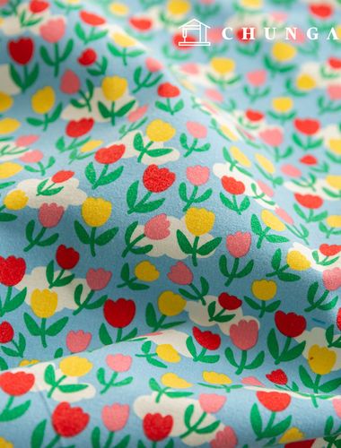 Cotton napping microfiber fleece fabric Winter floral flower fabric garden tulip