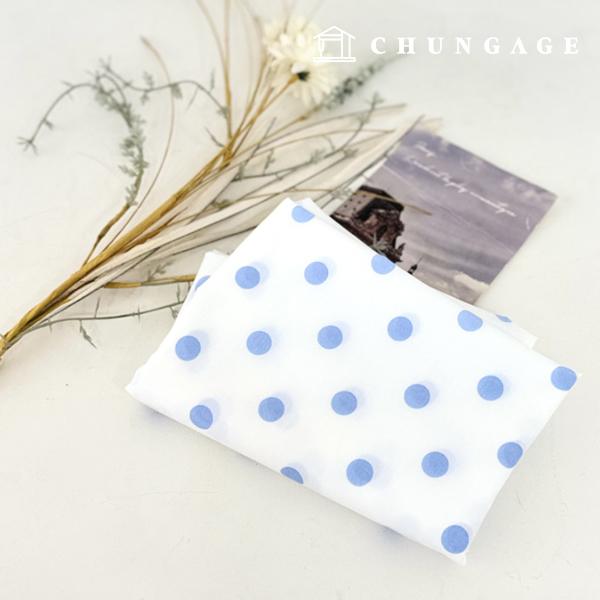 40 count cotton blend fabric, white background, 13mm sky dots
