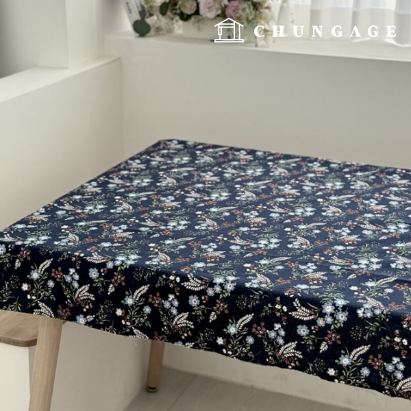 Linen fabric 11 count bio-washed floral pattern Flower Wide Width Midnight Flower