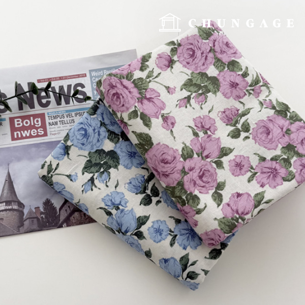 Linen fabric 15 count bio-washed floral pattern Flower Wide Width Blooming Rose 2 types