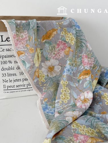 Linen Rayon Blend Slub Floral Pattern Flower Wide Width Floresia