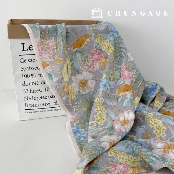 Linen Rayon Blend Slub Floral Pattern Flower Wide Width Floresia