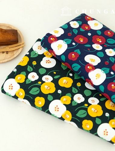 Cotton Fabric Oxford Floral Pattern Flower Fabric 20 count Simple Camellia 2 Types