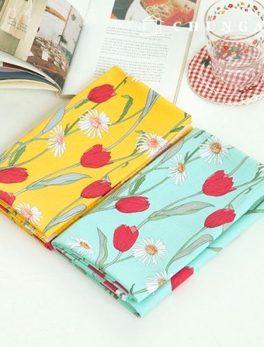 Cotton Fabric Oxford Floral Pattern Flower Fabric 20 count Vivid Tulip 2 Types