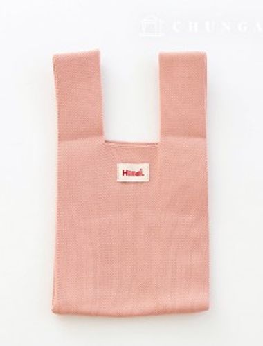 Knit Mini Hand Bag Check Knit Bag Wrist Bag Tote Bag Plain Pink